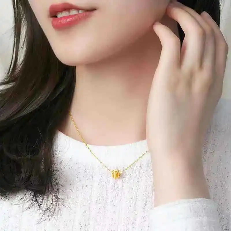 YUNLI Pure 999 24K Gold Round Pendant Lucky Bead DIY Jewelry Accessories Fine Jewelry Gifts for Women PE018