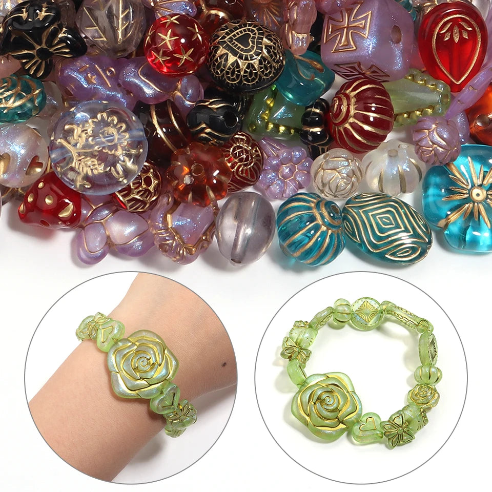 50g Mixed Classical Acrylic Beads Colorful Gold Stamping Loose Beads For Jewelry Making DIY Necklace Bracelets Keychain Supplies
