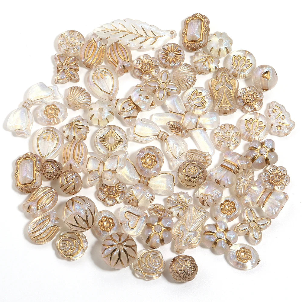 50g Mixed Classical Acrylic Beads Colorful Gold Stamping Loose Beads For Jewelry Making DIY Necklace Bracelets Keychain Supplies