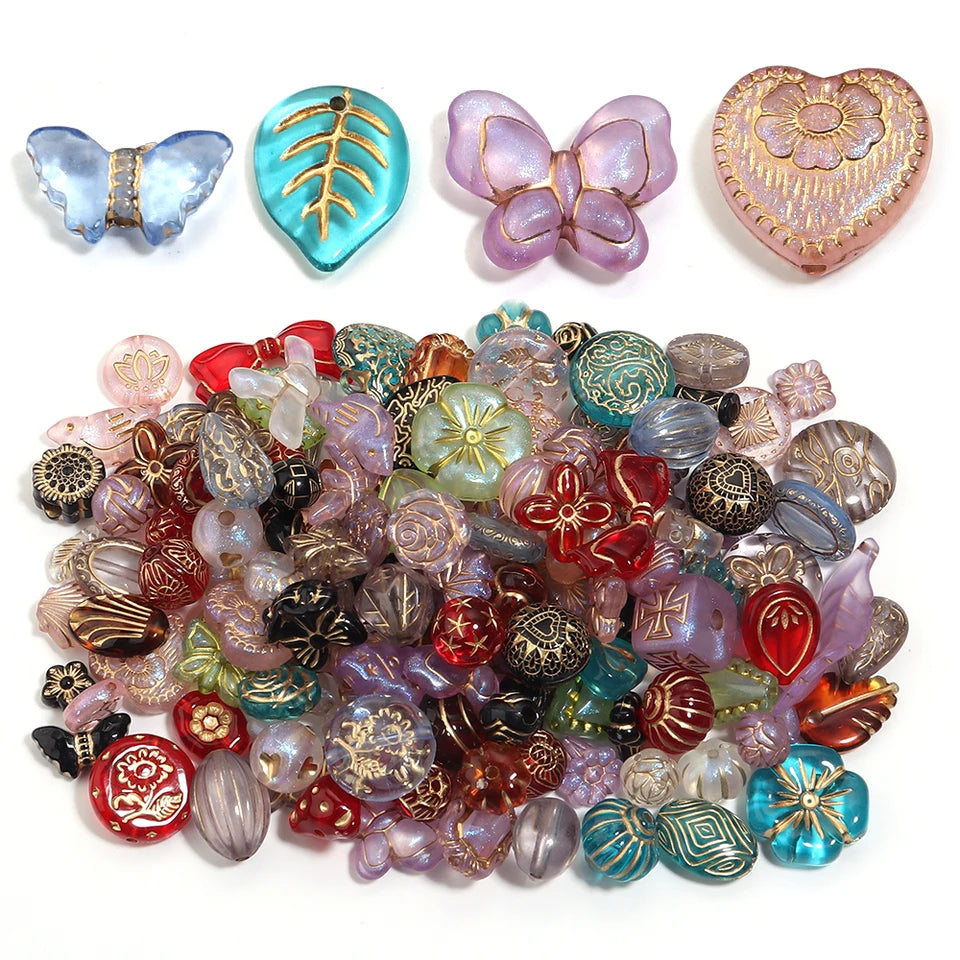 50g Mixed Classical Acrylic Beads Colorful Gold Stamping Loose Beads For Jewelry Making DIY Necklace Bracelets Keychain Supplies