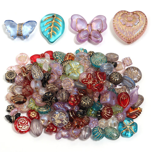 50g Mixed Classical Acrylic Beads Colorful Gold Stamping Loose Beads For Jewelry Making DIY Necklace Bracelets Keychain Supplies