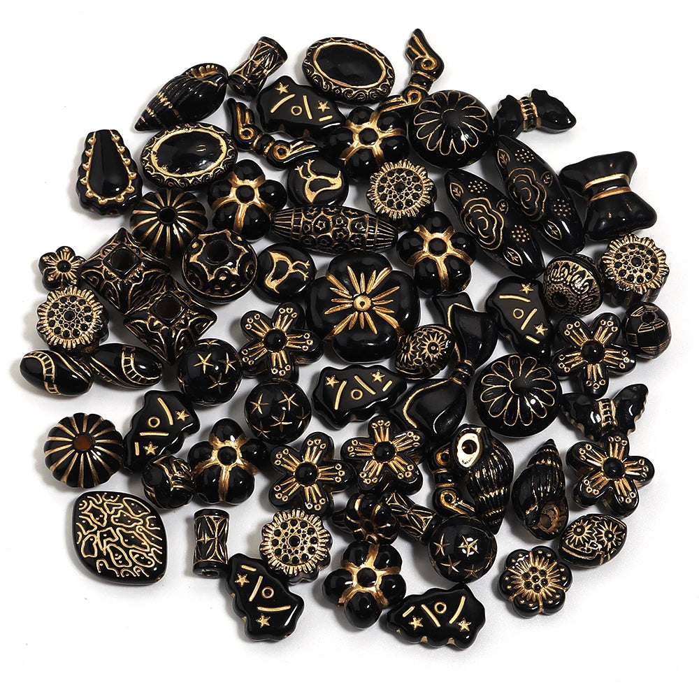 50g Mixed Classical Acrylic Beads Colorful Gold Stamping Loose Beads For Jewelry Making DIY Necklace Bracelets Keychain Supplies