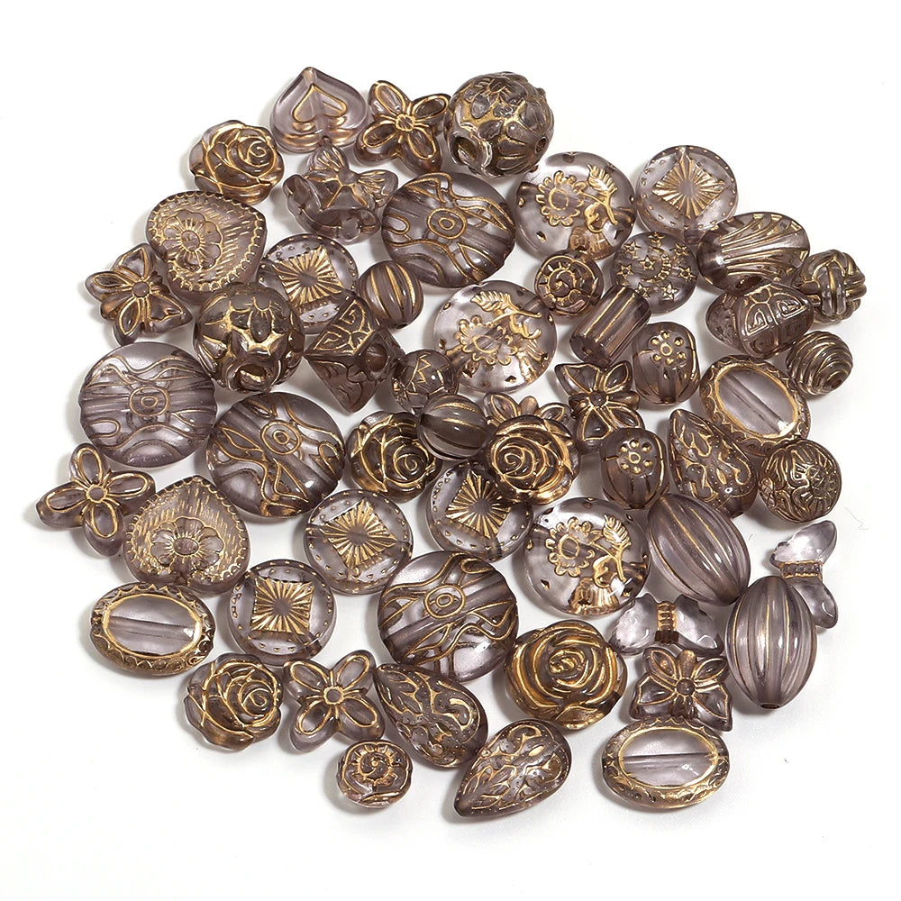 50g Mixed Classical Acrylic Beads Colorful Gold Stamping Loose Beads For Jewelry Making DIY Necklace Bracelets Keychain Supplies