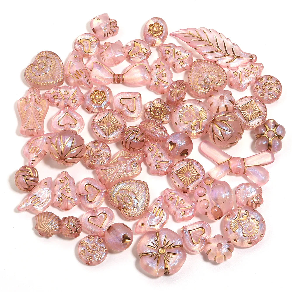 50g Mixed Classical Acrylic Beads Colorful Gold Stamping Loose Beads For Jewelry Making DIY Necklace Bracelets Keychain Supplies