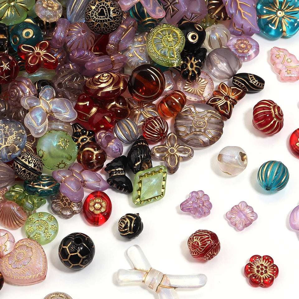 50g Mixed Classical Acrylic Beads Colorful Gold Stamping Loose Beads For Jewelry Making DIY Necklace Bracelets Keychain Supplies