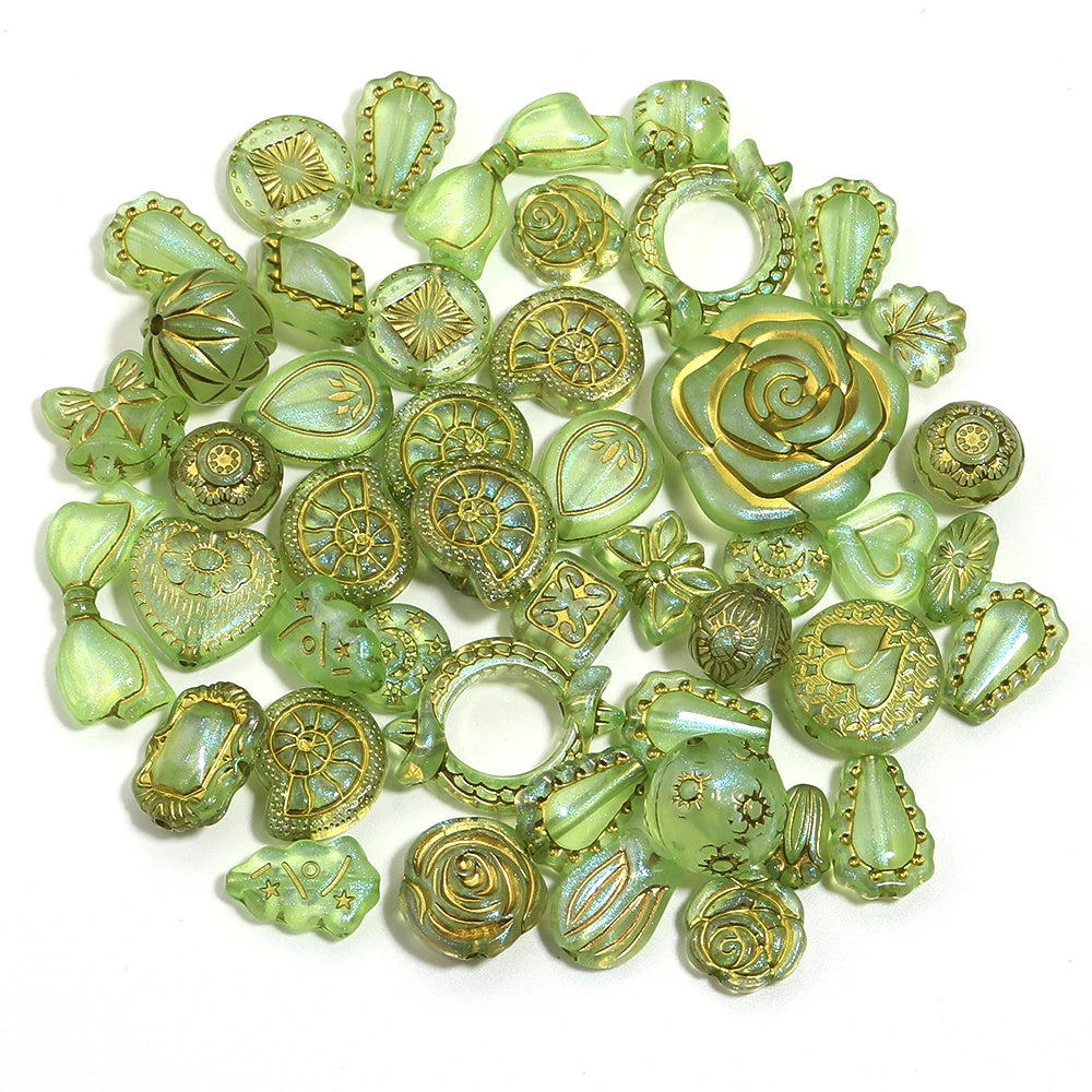 50g Mixed Classical Acrylic Beads Colorful Gold Stamping Loose Beads For Jewelry Making DIY Necklace Bracelets Keychain Supplies