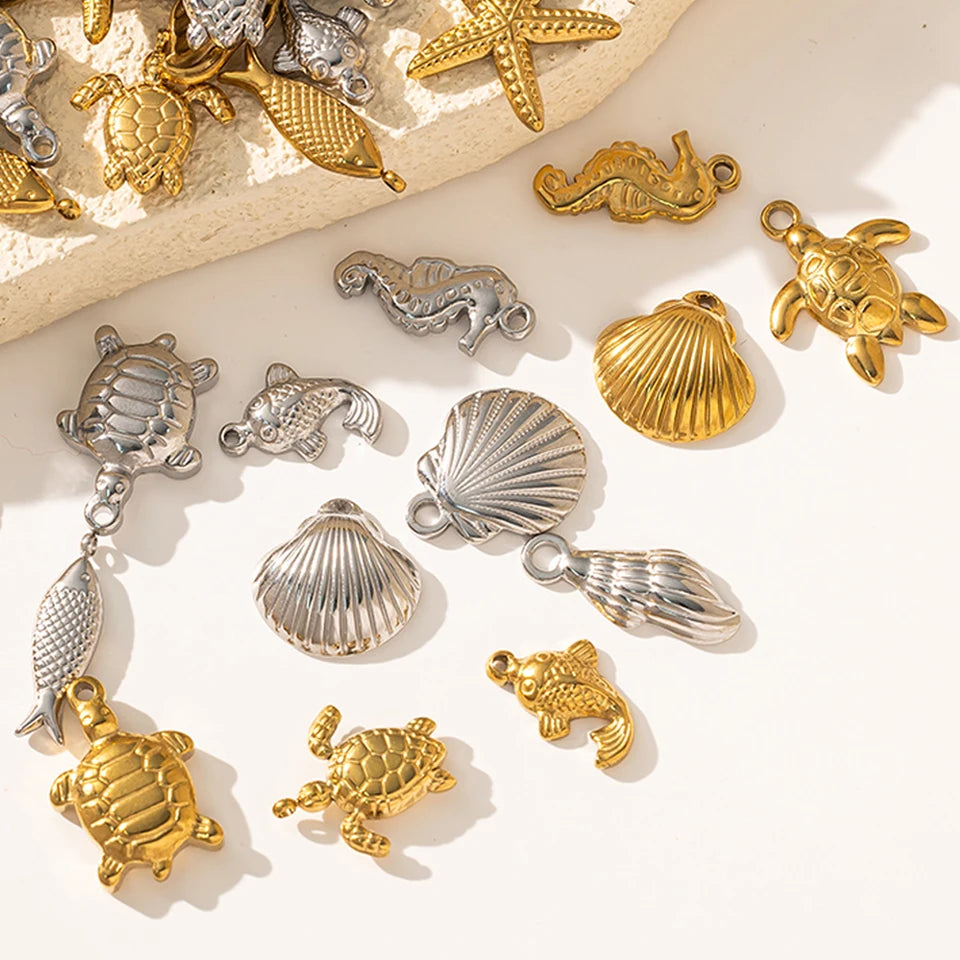 10pcs Stainless Steel Summer Beach Charms Starfish Seashell Conch Pendants for DIY Bracelet Necklace Earrings Jewelry Making