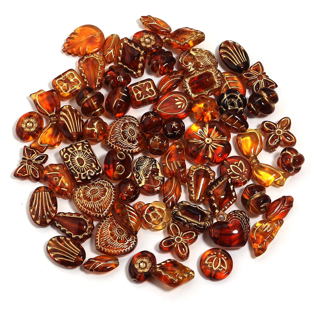 50g Mixed Classical Acrylic Beads Colorful Gold Stamping Loose Beads For Jewelry Making DIY Necklace Bracelets Keychain Supplies