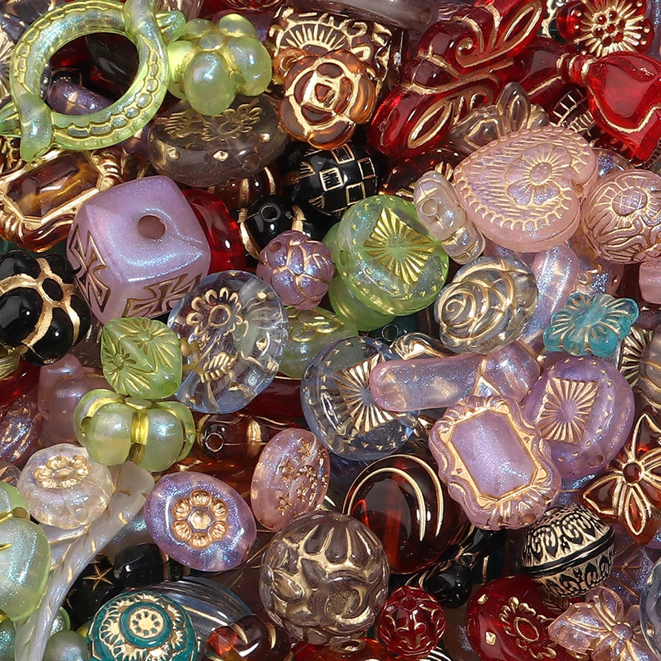 50g Mixed Classical Acrylic Beads Colorful Gold Stamping Loose Beads For Jewelry Making DIY Necklace Bracelets Keychain Supplies