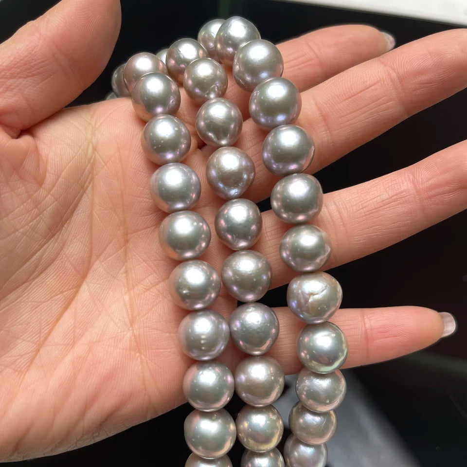 10-12mm Gray Round Beads High Quality Real Natural Freshwater Pearl Loose Beads for Jewelry Making DIY Women Necklace Accessory