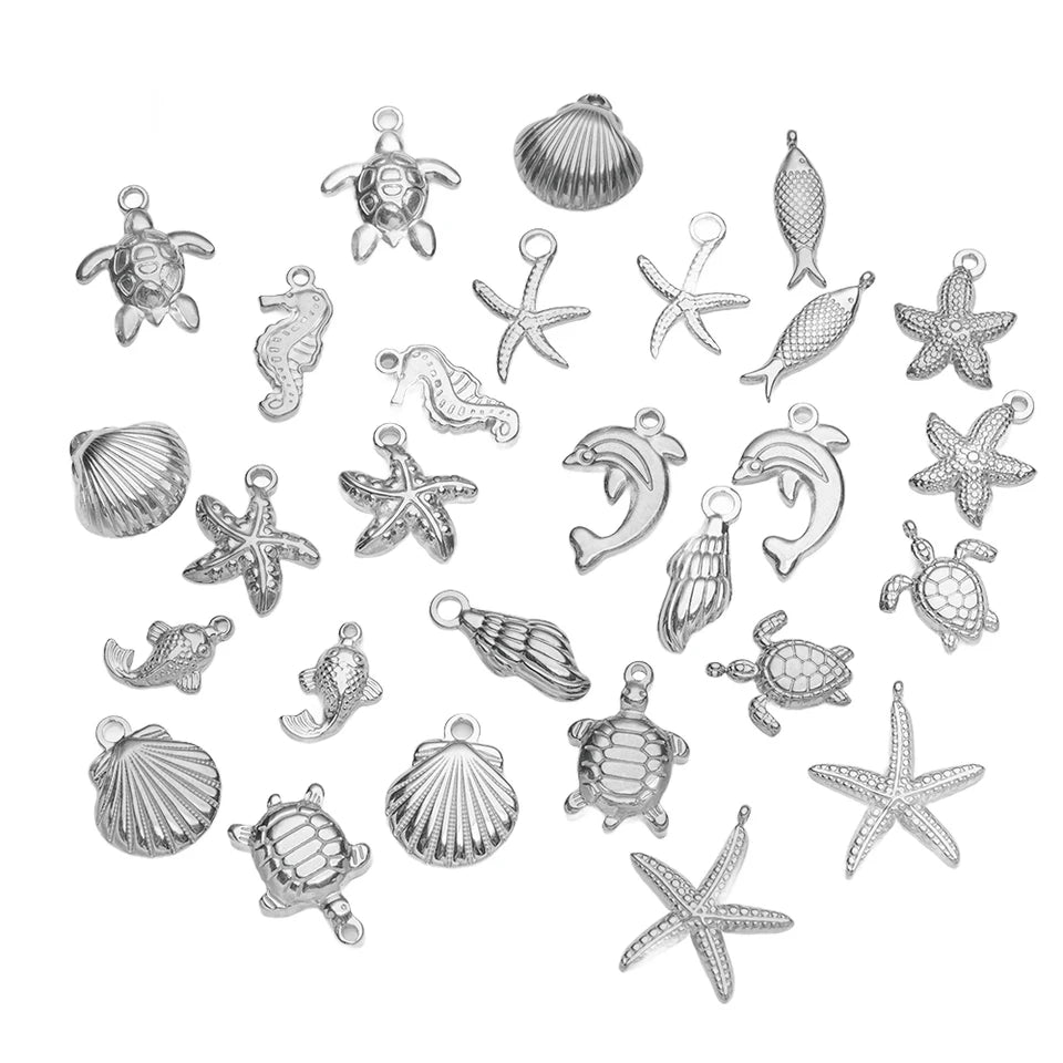 10pcs Stainless Steel Summer Beach Charms Starfish Seashell Conch Pendants for DIY Bracelet Necklace Earrings Jewelry Making
