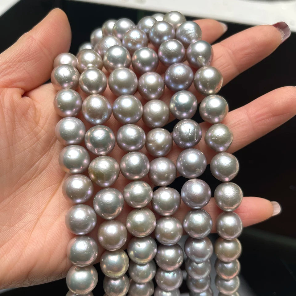 10-12mm Gray Round Beads High Quality Real Natural Freshwater Pearl Loose Beads for Jewelry Making DIY Women Necklace Accessory