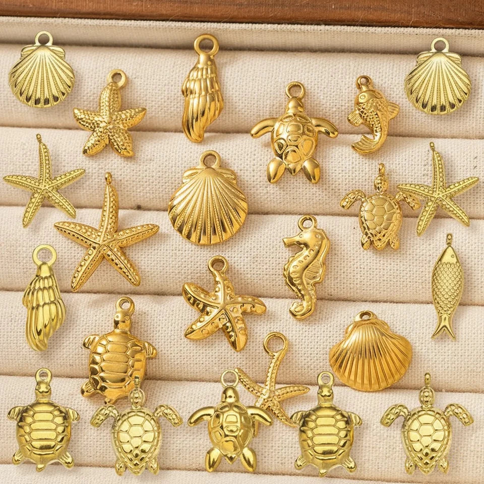 10pcs Stainless Steel Summer Beach Charms Starfish Seashell Conch Pendants for DIY Bracelet Necklace Earrings Jewelry Making